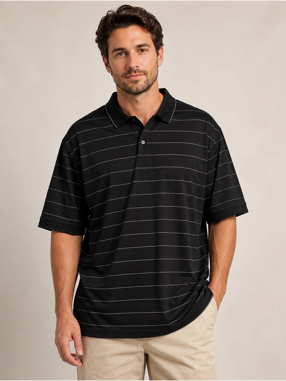 Gold Label Roundtree & York Men’s Black Striped Polo XL Short Sleeve